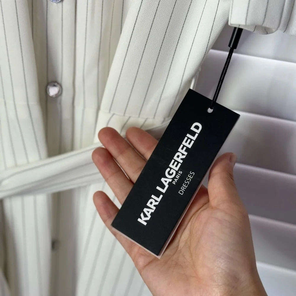 KARL LAGERFELD PARIS Women's Striped Tie-Front Shirtdress - Picture 12 of 14